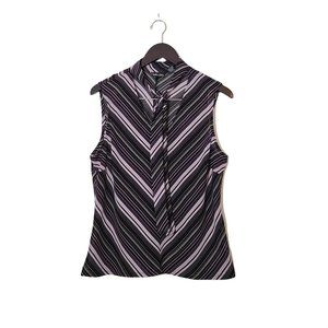 NY & Co Women's Purple Black Stripe Sleeveless Tie Front Pullover Top Size XL
